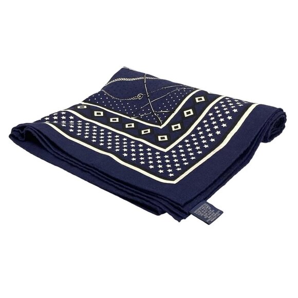 HERMES Chale Carres Navy Black White Cashmere Silk - Scarf - Picture 1 of 7
